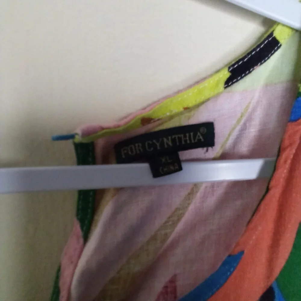 For Cynthia Dress Women XL Sleeveless Loud Pattern Linen Blend Colorful - Picture 10 of 16